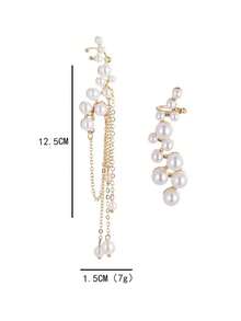 1对流苏珍珠耳坠，时尚个性化优雅新娘耳环 - 金色 - 查看 5