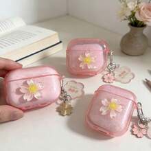 Pink Cherry Blossom Design Protective Case Compatible With Apple , Anti-Scratch And Anti-Drop Cover - Transparent Powder - View 1