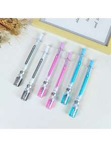 3/9pcs Innovative Syringe Shaped Virus Elimination Pens, Randomly Included With Black Ballpoint Pen And Vaccine Pen - Rectangle - View 1