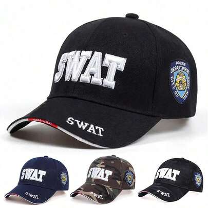 1pc Men's SWAT Letter Embroidered Baseball Cap, Adjustable Outdoor Sun Protection Casual Hat Suitable For Spring, Autumn, Travel, Beach, Party