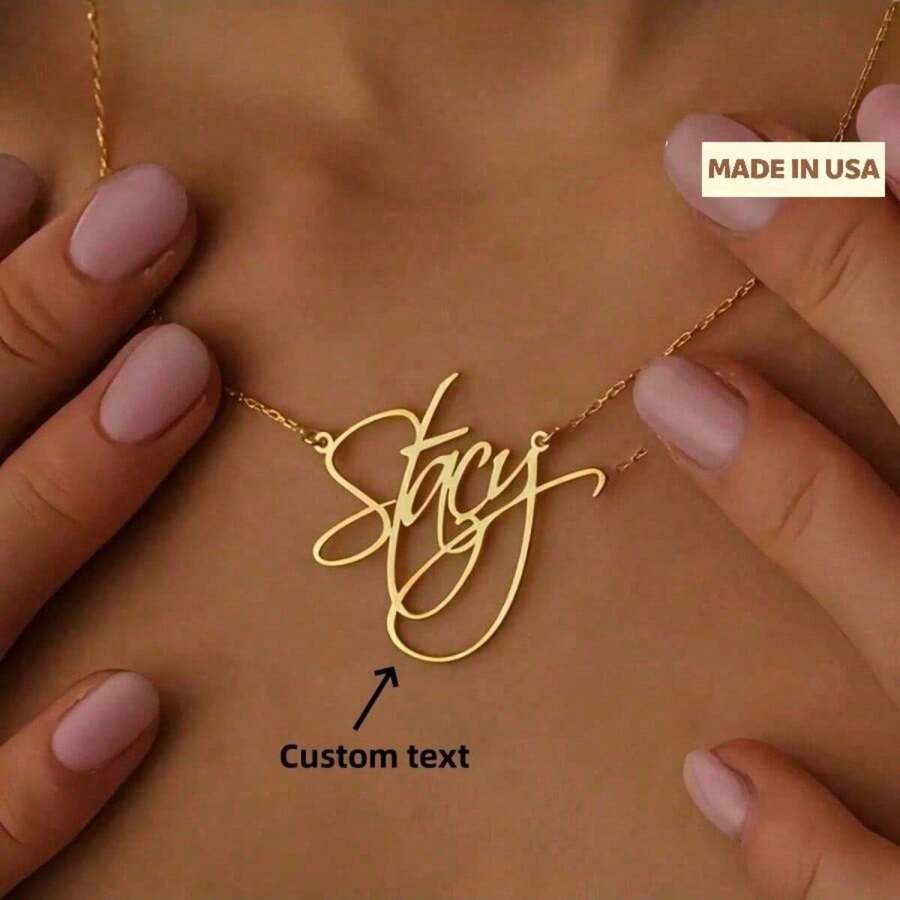 1pc Custom Name Necklace, Personalized Cursive Font Pendant, Elegant Bohemian Style, Simple DIY Custom Name Gift, Suitable For Women, Birthday Gift Jewelry Custom Cursive English Name Minimalist Elegant Stainless Steel Necklace Family Holiday Gift Ideal Gifts For Her Girlfriend, Mom, Family, Friends, Daughter, Her, Grandparents For Daily Wear, For Prom, For Teacher Gifts - 彩色 - 查看 1