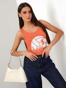 Women's Tank Top T-Shirt, A Fun Volleyball Heartbeat Volleyball Player Set Soft And Comfortable, Suitable For Daily Use, Home Life, Fitness And Sports Activities. - trái cam - Xem 4