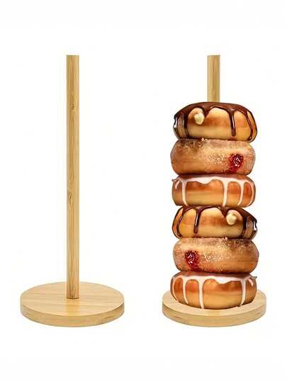 1pc Wooden Donut Holder, Natural Wooden Donut Display Stand, Donut Tower, Jewelry Storage, Kitchen Paper Towel Rack, Home Decor, Suitable For Wedding, Birthday Party, Christmas, Thanksgiving, New Year, Donut Display Decoration, Party Supplies