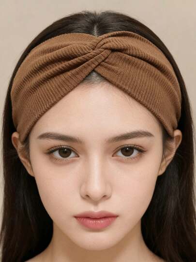 1条女士简约纯色发带，弹力罗纹针织，吸湿透气，宽版设计，多种佩戴方式，适合户外运动、健身、秋冬季发饰，休闲健身皆宜，可作为礼物赠送。