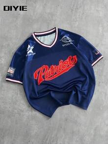 DIYIE 男士学院风网眼数码印花T恤 男士速干数码印花T恤 男士青春街头风短袖T恤 - 寶藍色 - 查看 1