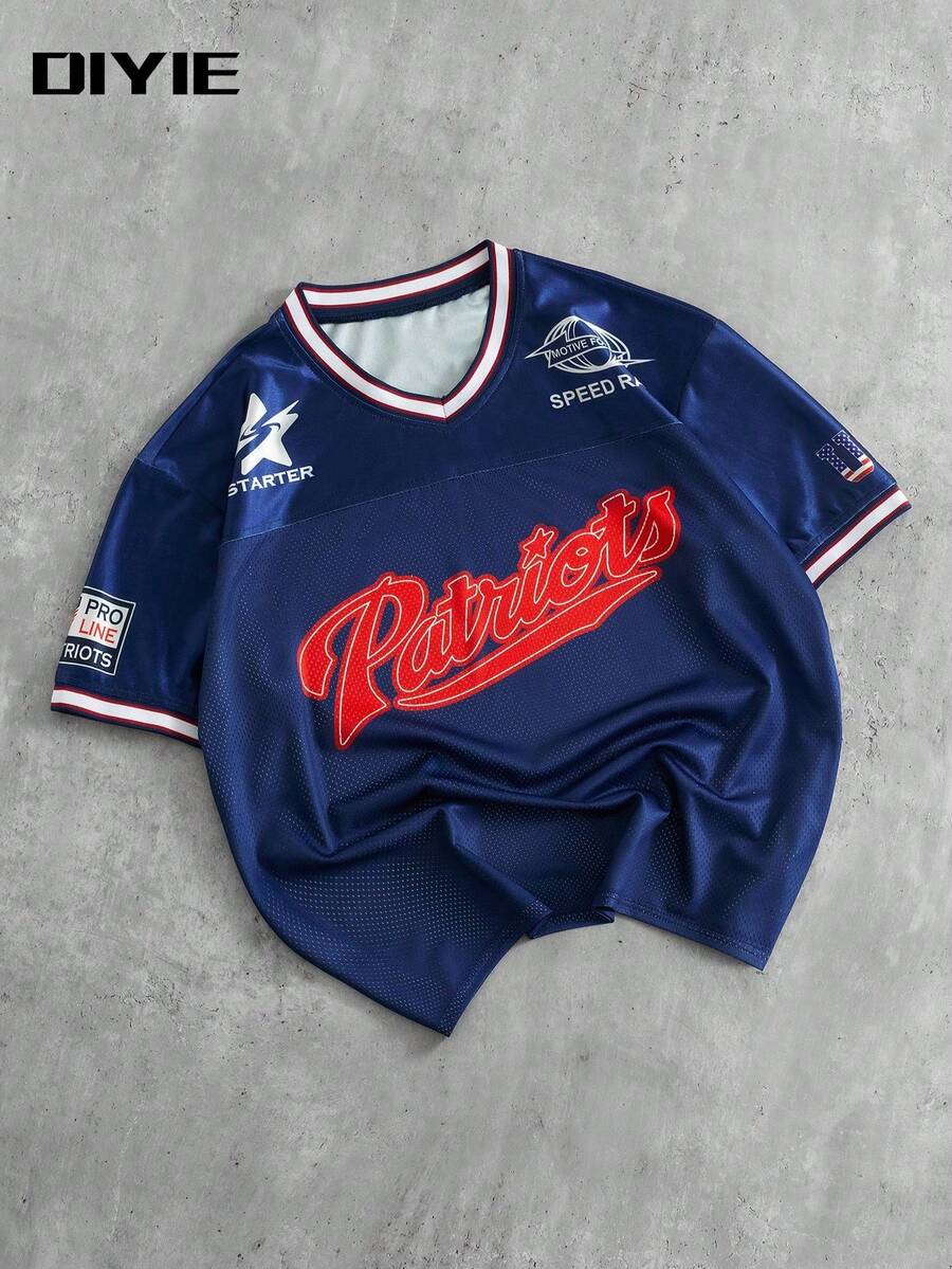 DIYIE 男士学院风网眼数码印花T恤 男士速干数码印花T恤 男士青春街头风短袖T恤 - 寶藍色 - 查看 1