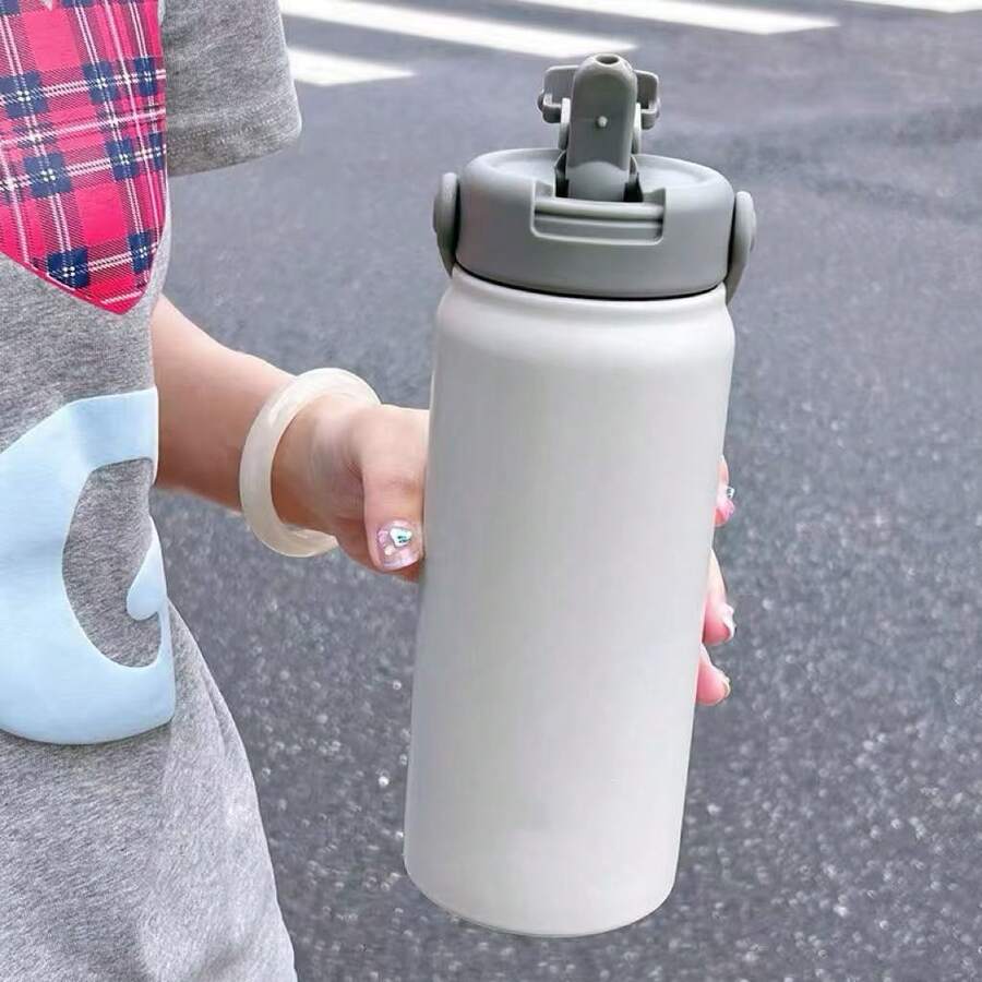 Stainless Steel Thermal Bottle 800ml, Hot/Cold, With Thermal Insulation And Straw 1368 - cinza - 查看 1