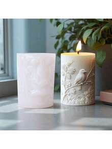 Captivating Bird & Branch Design With Rose Flower Details, Silicone Mold Suitable For DIY Candle Making - White - View 5
