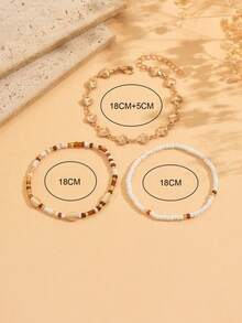 3pcs/Set Minimalist Beaded Bracelet With Golden Seashell Charms, Suitable For Daily Wear, Casual, Beach Holiday - Multicolor - View 4