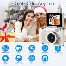 8倍数码变焦数码相机，适合Vlog拍摄，2.4英寸IPS屏幕，可充电，专业摄影相机，适合青少年使用，支持SD卡读卡器和OTG功能，4800万像素，是摄影、摄像和网络摄像头使用的理想之选，是世界杯、情人节、新年、开斋节、生日、派对的完美礼物 - 彩色 - 查看 8