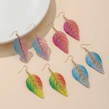 4 pares/set de pendientes con forma de hoja de tono degradado vintage bohemio. Diseño elegante y único con sensación de lujo dorado. Ligeros y cómodos, adecuados para uso diario, asistencia a fiestas o regalos para vacaciones. - Multicolor - Ver 2