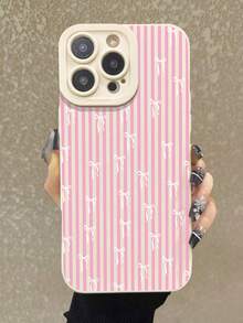 Bow Stripe Painted Anti-Drop Perforated Beige Fashionable Minimalist Anti-Drop Phone Case Compatible With IP 17/IP 17PRO/ Ip16/Ip 15 XR /7/8 /Ip 16 Promax /Ip 13 Case/Caseiphone15Promax/12PROMAX/13PROMAX/14PROMAX 13 14 11 12p14 P11 Soft Shell P12 Anti-Drop XS.XR /78P.78GES2 Compatible Galaxy Redmi 10/9/Note9/12c/Note11pro/Note8Pro/9C/9a/ Anti-Drop Phone Protective Cover - Multicolor - View 1