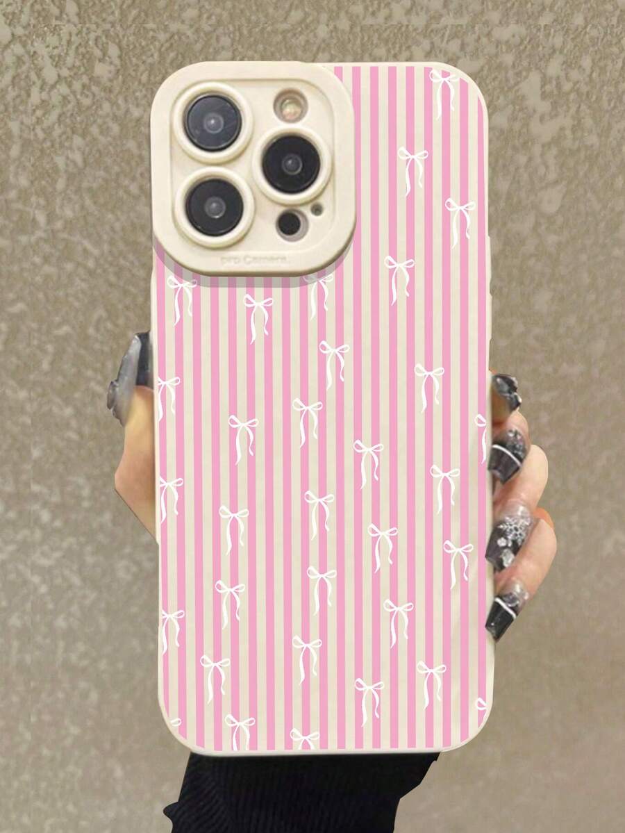 Bow Stripe Painted Anti-Drop Perforated Beige Fashionable Minimalist Anti-Drop Phone Case Compatible With IP 17/IP 17PRO/ Ip16/Ip 15 XR /7/8 /Ip 16 Promax /Ip 13 Case/Caseiphone15Promax/12PROMAX/13PROMAX/14PROMAX 13 14 11 12p14 P11 Soft Shell P12 Anti-Drop XS.XR /78P.78GES2 Compatible Galaxy Redmi 10/9/Note9/12c/Note11pro/Note8Pro/9C/9a/ Anti-Drop Phone Protective Cover - Multicolor - View 1