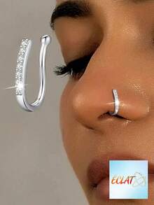 1pc Faux Nose Stud Clip Hoop Simple U Shape Micro Paved Cubic Zirconia Fashionable Women Girls Daily Party Jewelry Accessories 3QVN - Bạc - Xem 5