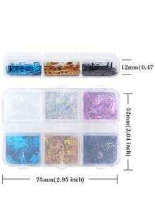 6-Grid Holographic Sequin Box, 6mm Laser Engraved English Letter Nail Glitter Sequins, PET Glitter Flakes For DIY Resin Filling - Multicolor - View 6