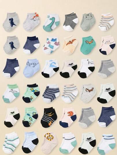 24/12/5/1 pares Paquete de calentadores de piernas para bebé niño con estampado de dinosaurio, incluyendo rayas, patchwork, estampado de tigre, cómodos y versátiles, aptos para uso diario y deportes, adecuados para bebés e infantes de 0 a 36 meses