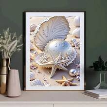 Bộ tranh đính kim cương không khung 20x20 inch, tranh đính kim cương acrylic tròn thủ công tự làm, bộ tranh đính kim cương thiết kế vỏ sò và ngọc trai, phù hợp cho người lớn, người mới bắt đầu, trang trí tường nhà, đồ thủ công theo mùa, quà tặng ngày lễ. - Nhiều màu - Xem 2