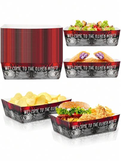 20pcs/40pcs/60pcs Welcome To The Other Side Paper Food Trays Red And Black Stranger Themed Party Spooky Disposable Serving Trays Snack Popcorn Fresh Fries Candy Containers For Themed Birthday Baby Shower Gathering Home Room Decoration Supplies