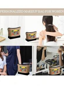 Black Khaki Set With The Letter "Beach" Printed On It, Beach Bag, With Makeup Bag, Small Square Bag, Hat, Large Capacity, Shoulder Strap, Adjustable, Convenient Small Bag Combination, Solving The Problem Of Messy Travel Cosmetics, Professional Makeup Bag, Square Bag, Tote Bag, Coin Purse, Storage Bag, Pen Bag - Multicolor - View 5