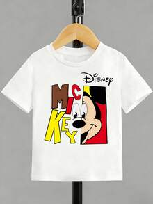 Disney Playful Mickey Mouse Kids' T-Shirt – Soft White Short Sleeve Tee With Colorful Abstract Print For Baby Boys & Toddlers - 白色 - 查看 3