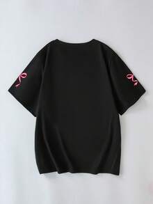 Plus Size Women's Christian Bowknot T-Shirt "You Are So Loved" John 3:16 Print - Black - View 3