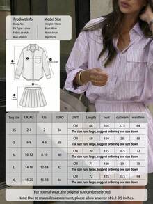 Women's 2-Piece Elegant Set: Spring/Summer Versatile Casual High-Waist Pleated Shorts + Striped Long Sleeve Shirt, New Arrival Fresh Purple Striped Outfit, Suitable For Work, Hangout, Travel, Campus, Fashion Blogger Same Style, Chic And Slimming - Mauve Purple - View 3