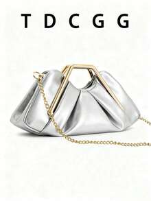 酒红色褶皱云朵形PU皮革几何金属手提包，女士时尚手拿包，适合约会、派对、晚宴、婚礼、节日和日常使用，是送给女性的绝佳礼物。 - 彩色 - 查看 20