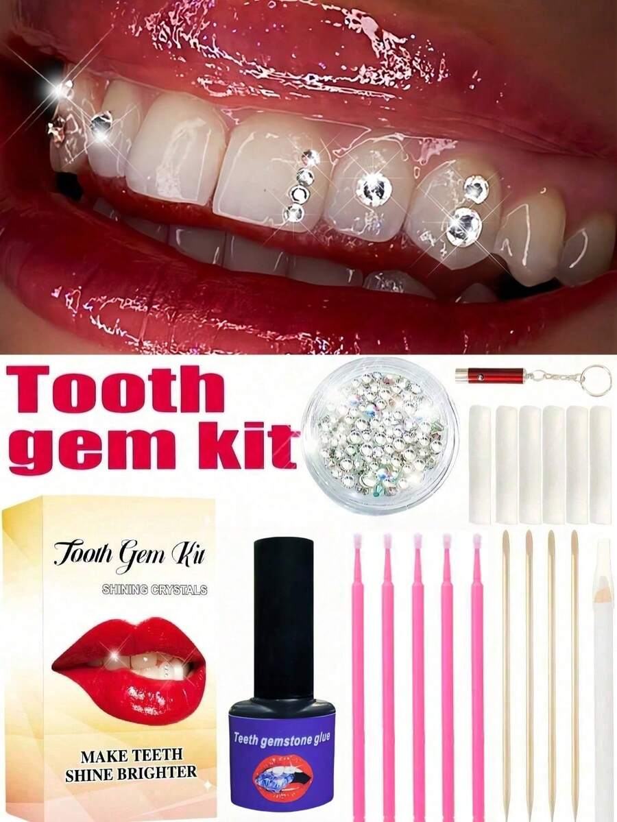 150pcs Self-Adhesive DIY Tooth Gems Kit, Crystal Rhinestone Tooth Jewelry, Removable & Reusable Teeth Decor, Fashionable Bling Bling Accessories For Halloween, Gothic, Y2K, Hiphop - Tooth Gem Kit 150pcs - View 1
