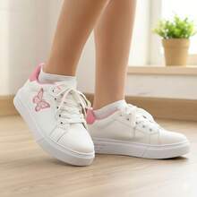 Tênis Casual Feminino Branco com Detalhe de Borboleta e Acabamento Rosa - Branco - Visão 2