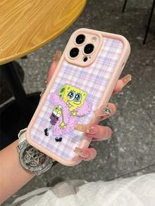 1pc Cartoon Spongebob Checkered Pattern Shockproof Phone Case Cover, Compatible With Samsung/Compatible With Iphone 17/16/15/14/13/12/11 Pro Max/12 Pro/14 Plus And Other Models - Multicolor - View 8