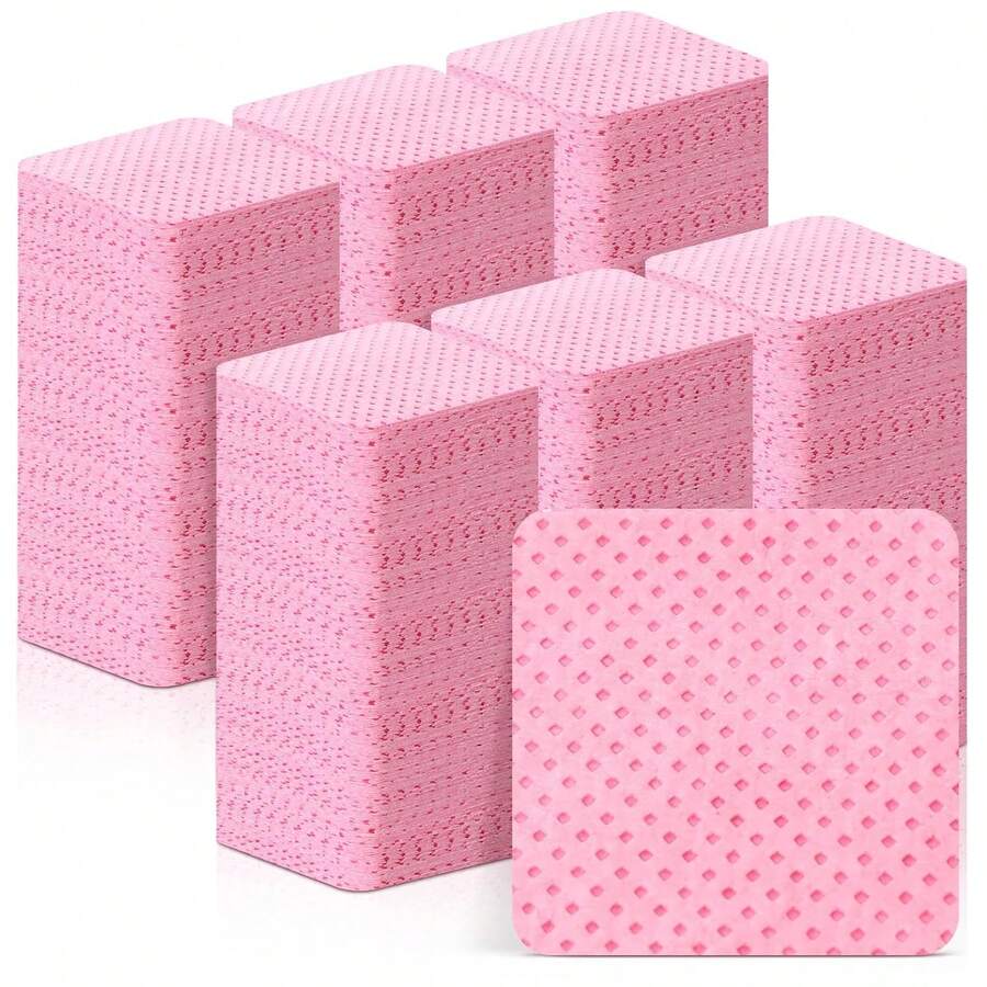 100pcs Cotton Pads, Lint-Free Non-Woven Fabric, Used For Removing Eyelash Extension Glue And Nail Polish - Pink - View 1