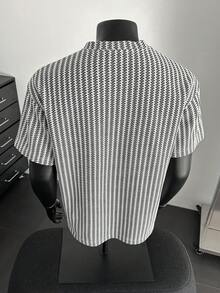 3件装男士V领短袖T恤，狗牙条纹纹理，透气针织面料，简约舒适休闲风格，夏季通勤和约会的理想之选 - 彩色 - 查看 6