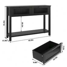 Mesa Consola de Madera para Entrada, Mesa de sofá de 2 Niveles con 2 cajones de Vidrio y Almacenamiento, Ideal para Sala de Estar y vestíbulo - Negro - Ver 7