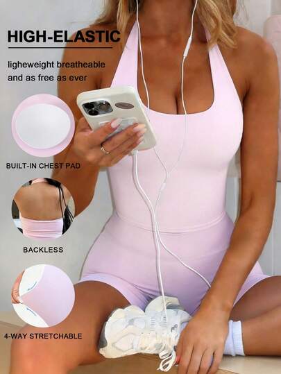 GAOVOT Women's Two Pieces Summer Pink Athleisure Casual Sexy Neck Top With Chest Pad And High Waisted Hip Shorts Suit For Running Exercise Yoga Pilates Gym