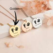 Custom Engraved Handprint And Footprint Stainless Steel Pendant Necklace, Round Pendant, Customizable With Name And Date, A Heartwarming Family Gift, Suitable As A Gift For Birthdays, Christmas, Mother's Day, And Father's Day - Multicolor - View 6
