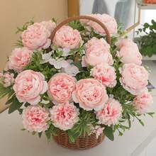 1/3/80朵人造牡丹丝花花环，家居室内花瓶桌面装饰，新娘捧花，节日户外花园DIY礼物，婚礼装饰，情人节礼物，春季装饰，斋月装饰 - 粉色 - 查看 9