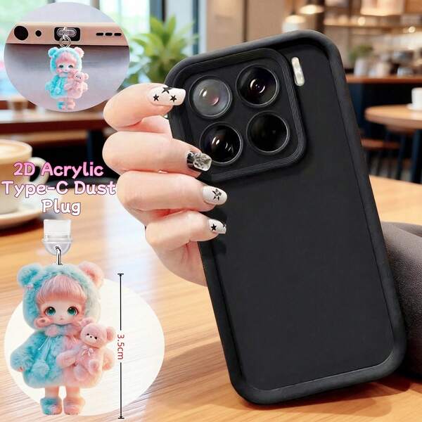 黑色加厚手机壳，兼容多种手机型号，包含2D亚克力可爱蓝粉女孩Type-C防尘塞，提供防摔保护。兼容多种型号，包括A80 5G/A58 4G/A78 4G/A60 5G/A40/A40M/A98 5G/F23 5G/A38/A18/A58 5G/RENO 5 Lite/RENO 6 Lite/Note 8 Pro/Note 10 4G/Note 10 5G/Note 10S/Poco M5s（印度版）。