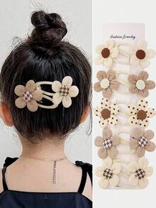 10pcs/Set Teen Girls' Faux Fabric Polka Dot & Flower Hair Clips, Beige, Suitable For Beach, Travel, Photography, DIY Decoration, Won't Damage Hair, Daily Use - Multicolor - View 8