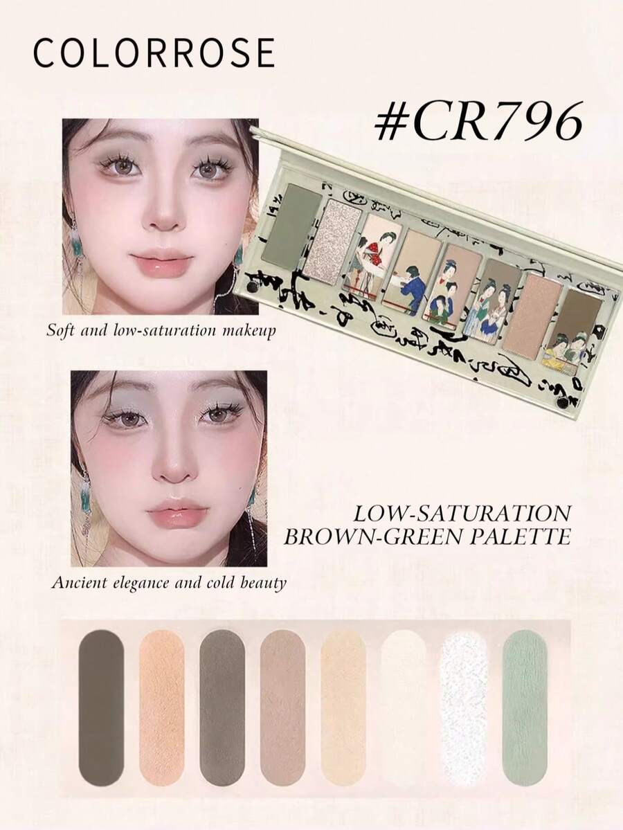 Paleta de Sombras Colorrose CR796 Fosca Glitter Cintilante Textura Fina Sedosa 8 Cores Altamente Pigmentada Cores Saturadas Artística Poética Versátil Perfeita para Uso Diário Festa Mulheres Meninas Presente - 796 - Visão 1