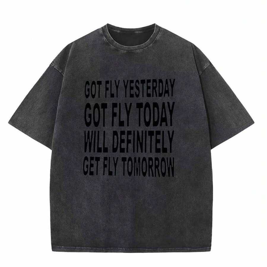 Got Fly Yesterday,Got Fly Today,Will Definitely Get Fly Tomorrow Cool Graphic Print Men's Summer TShirt, Casual Short Sleeve Crew Neck Tee,Lightweight Breathable Top For Daily Wear - 款式9 - 查看 1