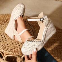 Sandalias de cuña de cuerda transpirables y de moda de punta cerrada para mujer - Beis - Ver 7