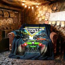 1PC 3D Monster Jam Monster Truck Cartoon Blanket, Edgy Gift For Motorsports Fans, Themed Man Cave Decor, Retro Sci-Fi Party Accent & Race Day Souvenir,Soft Throw Blanket For Home Bedroom Bed Sofa Picnic Travel Office Cover Blanket - multicolour 7 - 查看 3