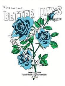 Chic Blue Rose Print Women's T-Shirt - Casual Crew Neck, Short Sleeve, Stretchy Polyester Blend, Machine Washable - Perfect for Summer & everyday Fashion - Weiss - Übersicht 2