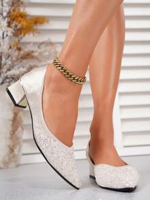 2026 Primavera/Verano Zapatos de tacón de punta francesa, Mocasines de tacón medio con decoración de rhinestones y perlas, Zapatos náuticos elegantes de talla grande - Albaricoque - Ver 6