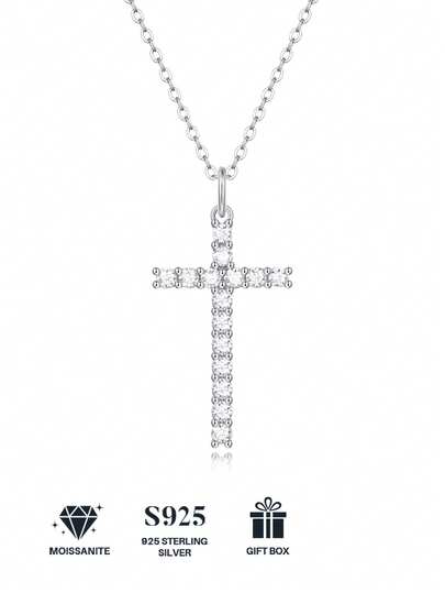 925纯银莫桑石钻石项链，女士款，低过敏性锁骨链，精致简约吊坠，适合母亲节、情人节、订婚、婚礼、生日等场合作为礼物，也适合晚宴佩戴。