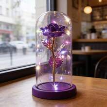 Enchanted Rose With LED Light, Decorative Flower With Acrylic Dome, BCZ - 紫色 - 查看 3