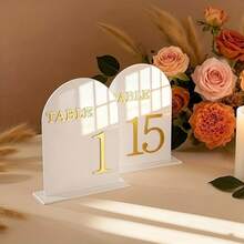 10PCS Transparent Acrylic Standing Table Numbers For Wedding Banquet Reception Restaurant Reusable Easy To Assemble - White - View 1