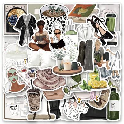 50 PCS Clean Girl Stickers Decals Scrapbook, Journaling, Laptop, Bumper, Skateboard, Water Bottles, Computer, Phone, For Gift Bags, Envelope Seals, Party Decoration, Office Supplies
