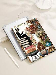 1pc Girl & Book Collage Pattern Tablet Protective Case, Compatible With 10.2" 2021/2020 10th/9th/8th Gen, (A16) 11" 11th Gen 2025, Galaxy Tab A8 10.5" 2022, Tablet Cover With Pencil Slot, Auto Sleep/Wake - Multicolor - View 4