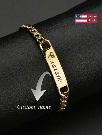Personalized Stainless Steel Engraved Name ID Pattern Bracelet Ladies Bracelet Gift Plated Suitable For Daily Holiday Party Wear Best Gift For Friends Gold Stylish,Fall Fashion,Vintage,Unisex,Simple,Casual,Hipster,Goth,Punk Custom,Personalized,Unique Ideal Gifts For Her Her,Boyfriend,Girlfriend,Dad,Mom,Family,Friends,Pets,Son,Daughter,Grandparents For Anniversaries,For Valentine's Day,For Mother's Day,For Birthdays,For Graduation,For Father's Day,For Weddings,For Daily Wear,For Party,For Prom,Black,Silver,Gold,Stylish,Colorful,Vintage,Simple,Unisex,Casual,Cuties,Custom,Personalized,Unique,Ideal Gifts For Him,Ideal Gifts For Her,Her,Boyfriend,Girlfriend,Dad,Mom,Family,Friends,For Anniversaries,For Birthdays,For Graduation,For Prom,For Party